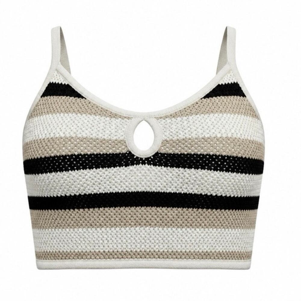 American Eagle Striped Crochet Cropped Sweater Tank Top Size M